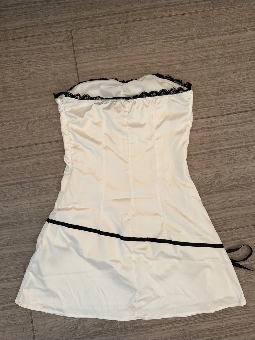 Peppermayo White Satin Slip with Black Lace Trim - Picture 3 of 5